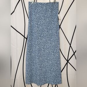 Altar'd State Women's Dusty Blue White Floral A-Line Maxi Skirt Boho Size L NWT